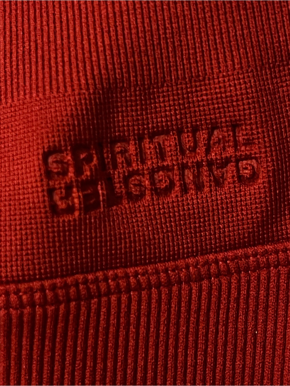 Spiritual Gangster ribbed Brick Red Leggings Tan Trim Size Medium Self Love - Picture 9 of 10
